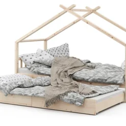 Lit Gigogne Cabane Design 200cm Nature