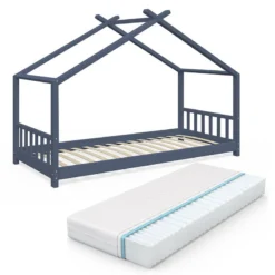 Lit Cabane Design Anthracite & Matelas