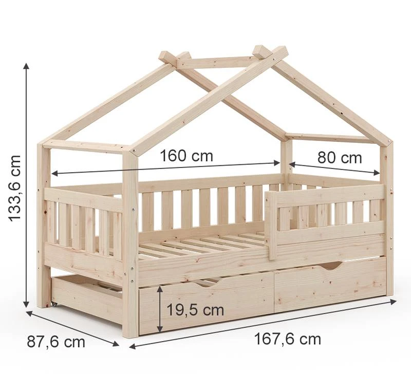 Lit Gigogne Cabane Design 160cm Nature â Image 7