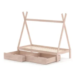 Lit Cabane Tipi 200cm Nature & 2 Tiroirs