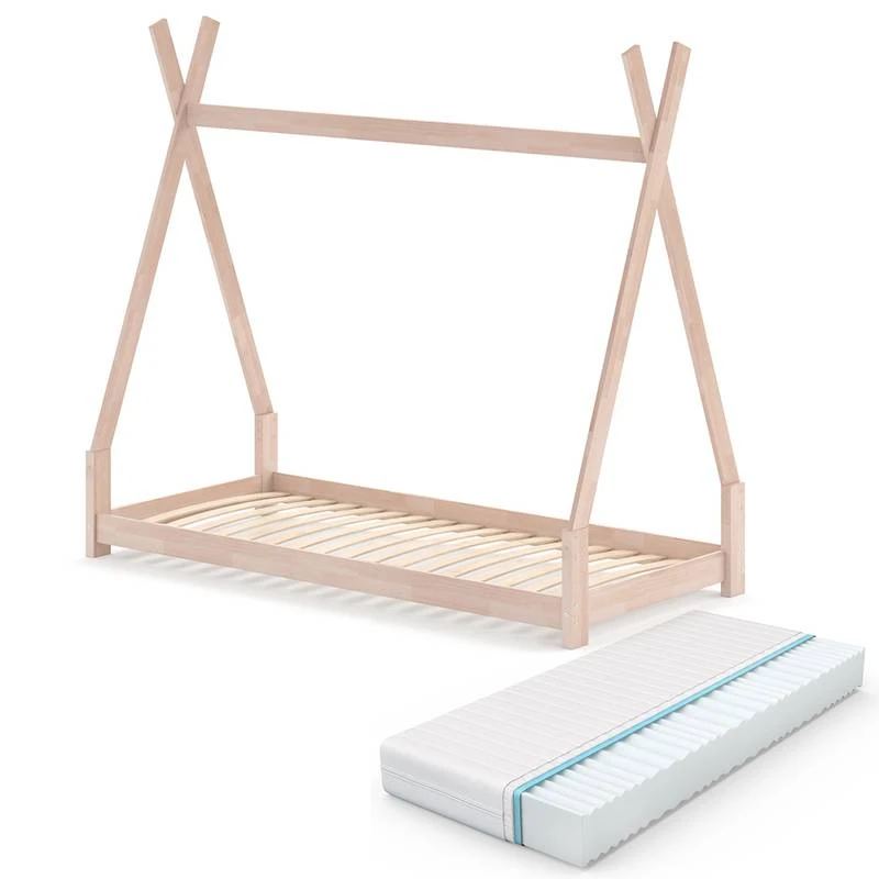 Lit Cabane Tipi 200cm Nature & Matelas â Image 4