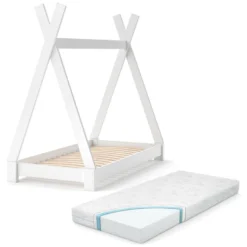 Lit Cabane Tipi 70x140cm Blanc & Matelas