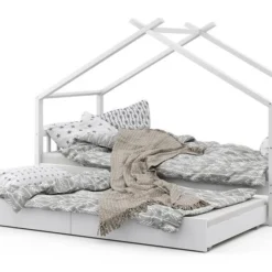 Lit Gigogne Cabane Design 200x90cm Blanc