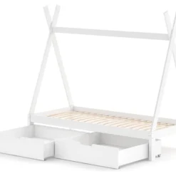 Lit Cabane Tipi 200cm Blanc & 2 Tiroirs