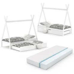 Lit Gigogne Cabane Tipi 200cm, Matelas