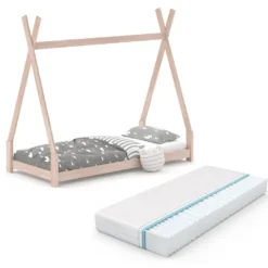 Lit Cabane Tipi 200cm Nature & Matelas