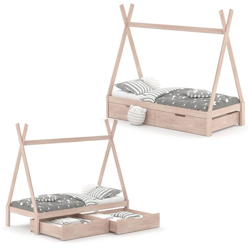 Lit Cabane Tipi 200cm Nature & 2 Tiroirs â Image 4