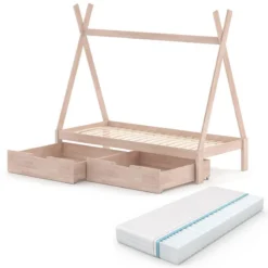 Lit Cabane Tipi Avec 2 Tiroirs, Matelas