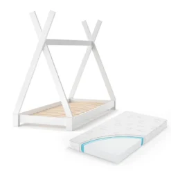 Lit Cabane Tipi 80x160cm Blanc & Matelas