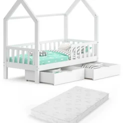 Lit Cabane Wiki Avec Matelas, 2 Tiroirs